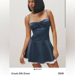 Reformation Navy and White Polka Dot Mini Dress